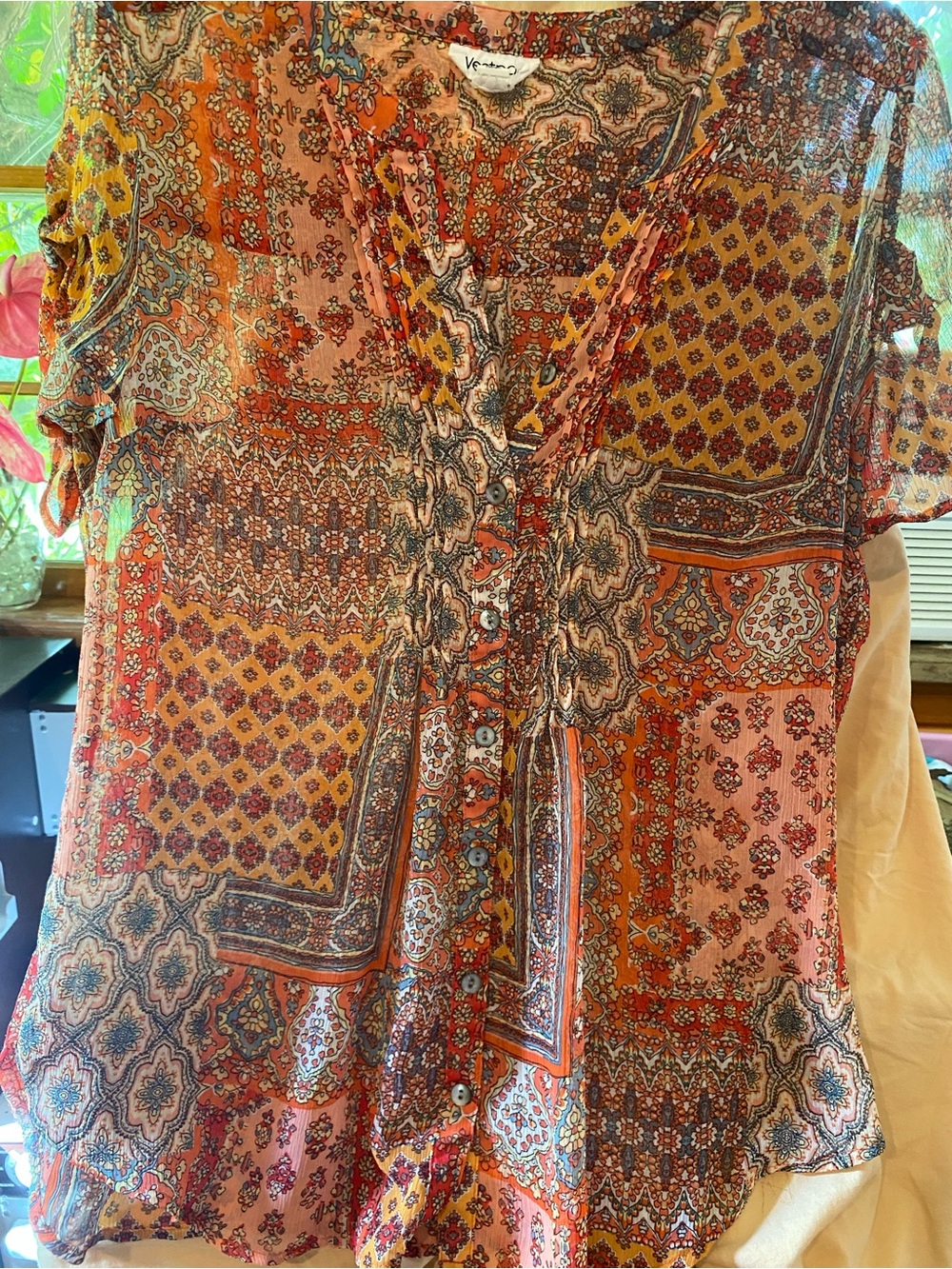 Westport Orange Paisley Patchwork Button-Front Blouse